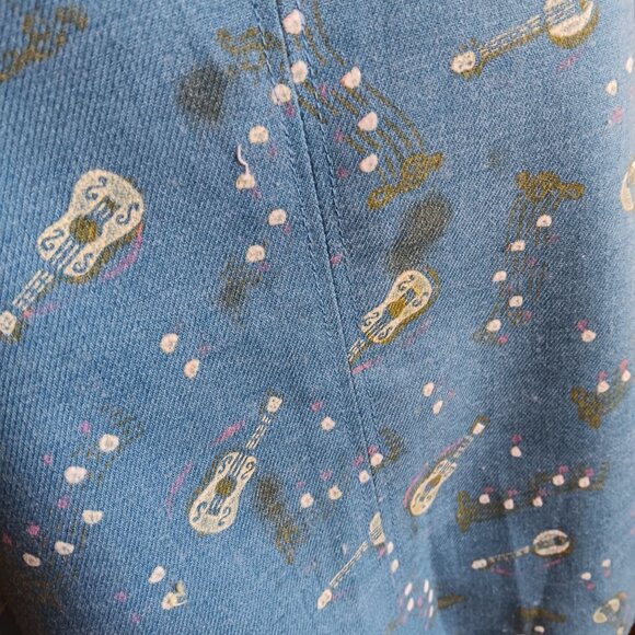 Vintage Medium Handmade Peasant Blouse Guitar Country Print Musical Print 1OF1 - Picture 3 of 6